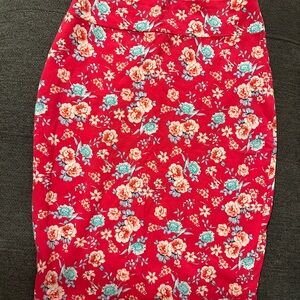 DownEast Red Floral Pencil Skirt